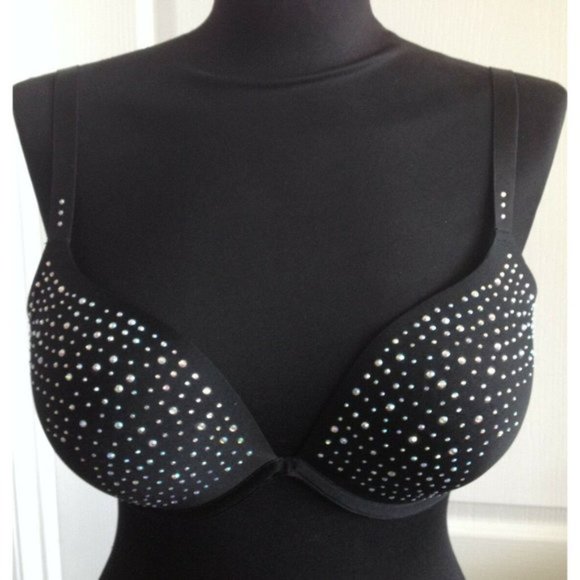 AMBRIELLE MISTIQUE PLUNGE EXTREME PUSH-UP CRYSTALS BLACK CONVERTIBLE BRA 36D - Picture 5 of 10